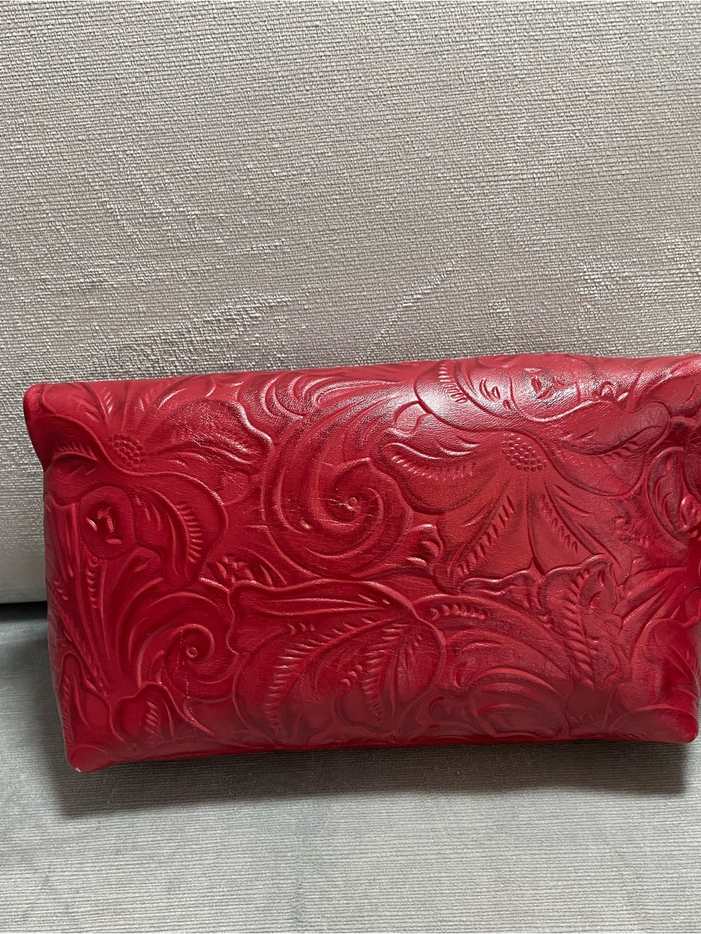 Patricia Nash Embossed Red Leather Foldover Wristlet Clutch EUC - Picture 3 of 16